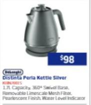 Delonghi - Distinta Perla Kettle Silver offers at $98 in Retravision