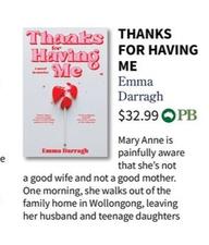 Thanks Having Me Emma Darragh offers at $32.99 in Collings Booksellers