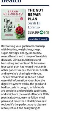 The Gut Repair Plan offers at $39.99 in Collings Booksellers