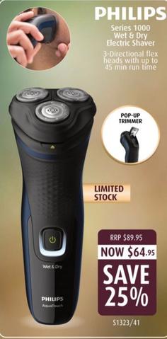 Philips - Series 1000 Wet & Dry Electric Shaver offers at $64.95 in Shaver Shop