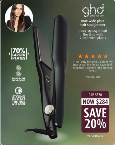 Ghd - Max Wide Plate Hair Straightener offers at $284 in Shaver Shop