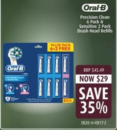 Oral B - Precision Clean 6 Pack & Sensitive 2 Pack Brush Head Refills offers at $29 in Shaver Shop