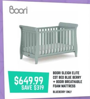 Boori - Sleigh Elite Cot Bed Blue Berry + Boori Breathable Foam Mattress offers at $649.99 in Baby Kingdom