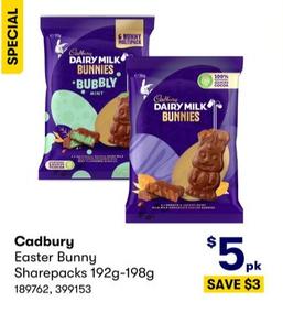 Cadbury - Easter Bunny Sharepacks 192g-198g offers at $5 in BIG W