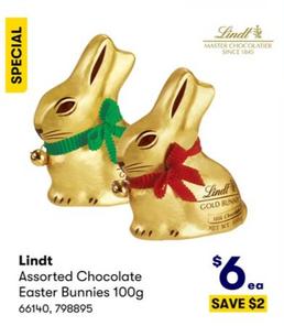 Lindt - Assorted Chocolate Easter Bunnies 100g offers at $6 in BIG W