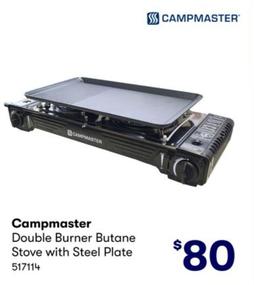 Campmaster - Double Burner Butane Stove With Steel Plate offers at $80 in BIG W
