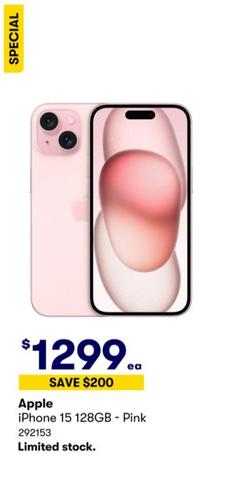 Apple - iPhone 15 128GB Pink offers at $1299 in BIG W