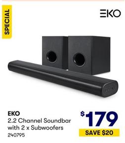 Eko - 2.2 Channel Soundbar With 2 x Subwoofers offers at $179 in BIG W