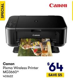 Canon - Pixma Wireless Printer MG3660 offers at $64 in BIG W
