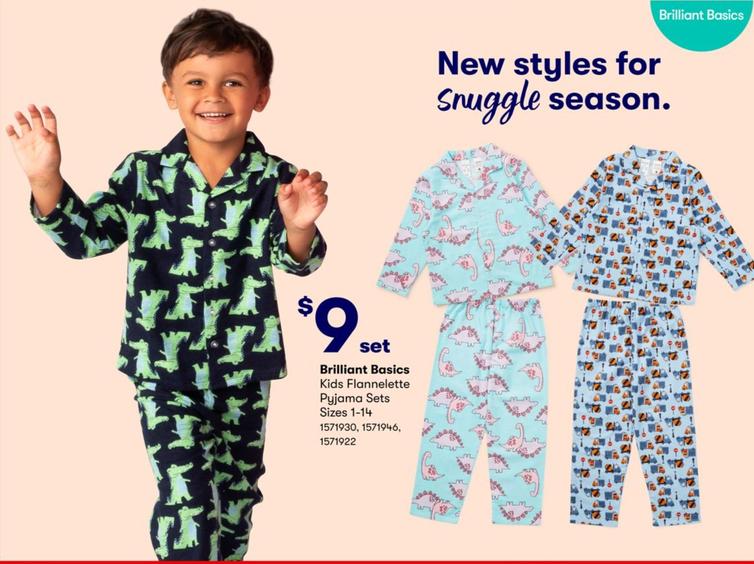 Brilliant Basics - Kids Flannelette Pyjama Sets Sizes 1-14 offers at $9 in BIG W