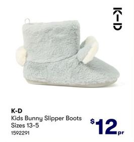K-D - Kids Bunny Slipper Boots Sizes 13-5 offers at $12 in BIG W