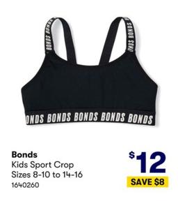 Bonds - Kids Sport Crop Sizes 8-10 to 14-16 offers at $12 in BIG W