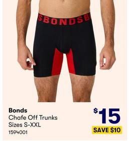 Bonds - Chafe Off Trunks Sizes S-XXL offers at $15 in BIG W