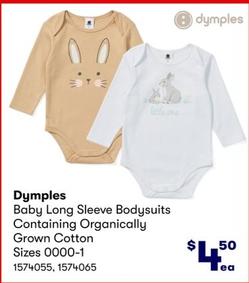 Dymples Baby Long Sleeve Bodysuits Containing Organically Grown Cotton Sizes 0000-1 offers at $4.5 in BIG W