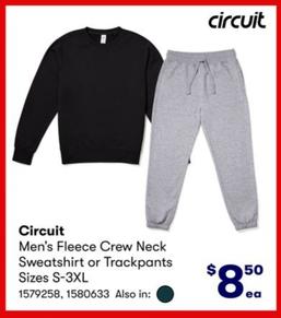 Circuit - Men’s Fleece Crew Neck Sweatshirt or Trackpants Sizes S-3XL offers at $8.5 in BIG W