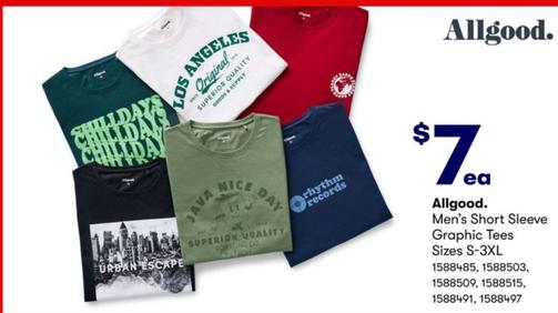 Allgood - Men’s Short Sleeve Graphic Tees Sizes S-3XL offers at $7 in BIG W