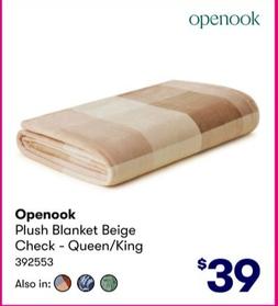 Openook - Plush Blanket Beige Check - Queen/King offers at $39 in BIG W