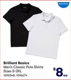 Brilliant Basics - Men’s Classic Polo Shirts Sizes S-3XL offers at $8 in BIG W