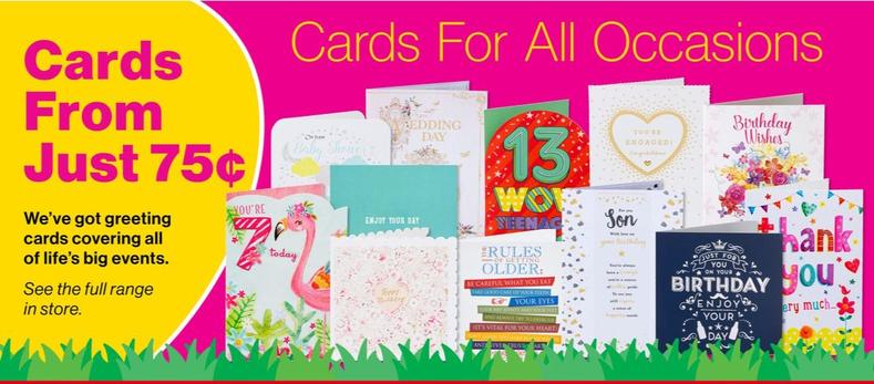 Assorted Greeting Cards offers at $0.75 in The Reject Shop