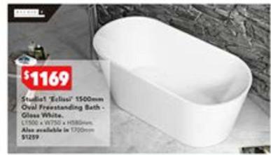 Studio 1 Eclissi 1500mm Oval Freestanding Bath offers at $1169 in Harvey Norman