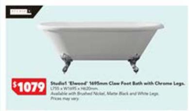 Studio1 - Elood 1695mm Claw Foot Bath with Chrome Legs offers at $1079 in Harvey Norman