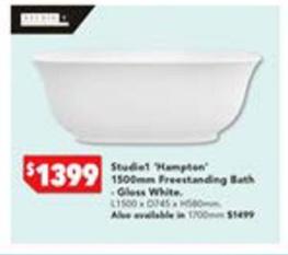 Studio1 - Hampton 1500mm Freestanding Bath Gloss White offers at $1399 in Harvey Norman