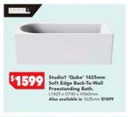 Studio1 - Qube 1425mm Soft Edge Back To Wall Freestanding Bath offers at $1599 in Harvey Norman