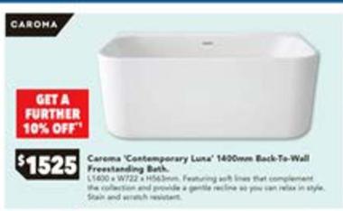 Caroma - Contemporary Luna 1400mm Back-To-Wall Freestanding Bath offers at $1525 in Harvey Norman