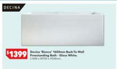 Decina - Bianco 1600mm Back-To-Wall Freestanding Bath-Gloss White offers at $1399 in Harvey Norman