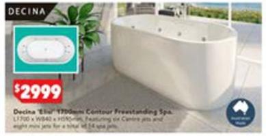 Decina Elisi 1700mm Freestanding Contour Spa Bath offers at $2999 in Harvey Norman