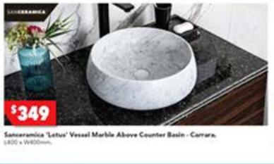 Sanceramica Lotus Vessel Marble Above Counter Basin - Carrara White Natural offers at $349 in Harvey Norman