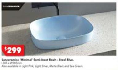 Sanceramica Minimal 505mm Semi-inset Basin - Steel Blue offers at $299 in Harvey Norman