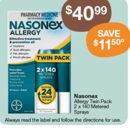 Nasonex - Allergy Twin Pack 2 x 140 Metered Sprays offers at $40.99 in Pharmacy Best Buys