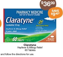 Claratyne - Hayfever & Allergy Relief 60 Tablets offers at $3.69 in Pharmacy Best Buys