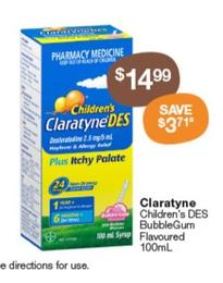 Claratyne - Children's Des Bubblegum Flavoured 100mL offers at $14.99 in Pharmacy Best Buys