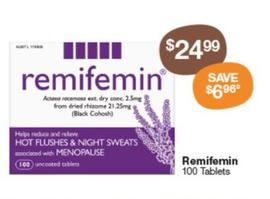 Remifemin - 100 Tablets offers at $24.99 in Pharmacy Best Buys