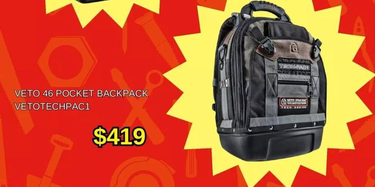 Veto - 46 Pocket Backpack Vetotechpac1 offers at $419 in Total Tools