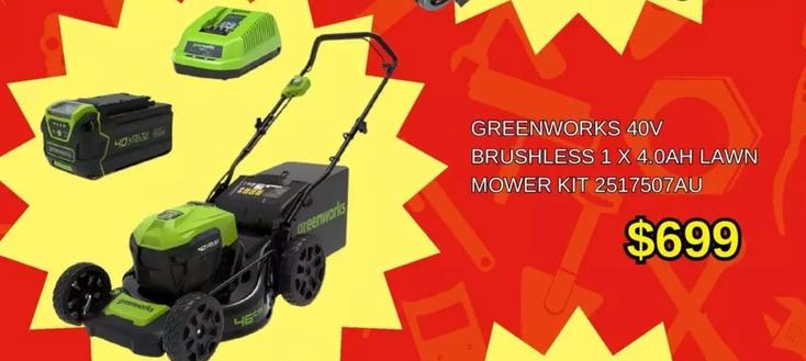 Greenworks - 40v Brushless 1 X 4.0ah Lawn Mower Kit 2517507au offers at $699 in Total Tools