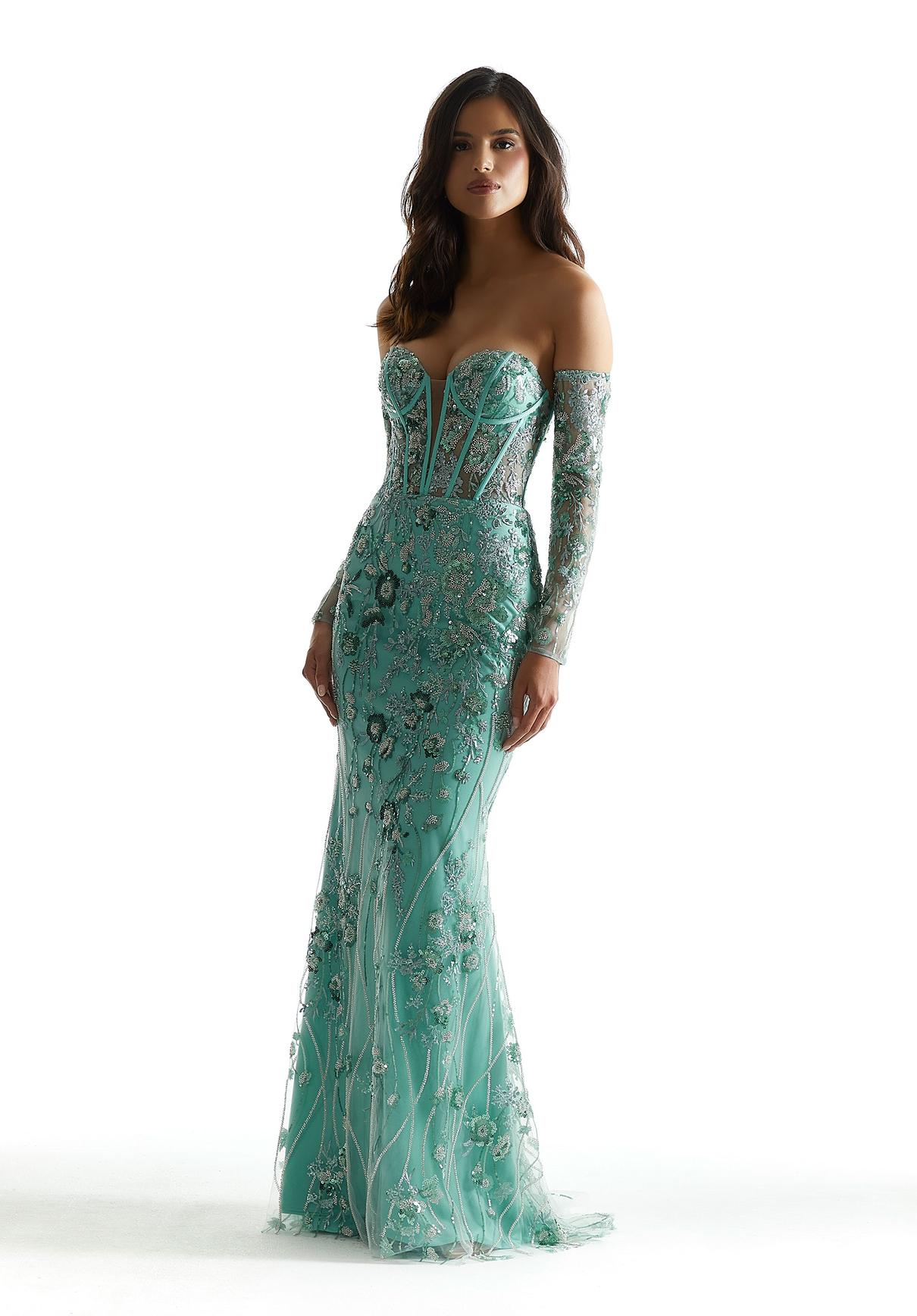 Plunging Patterned Sequin Prom Dress offers in Morilee