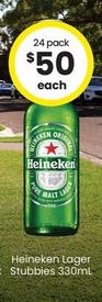 Heineken - Lager Stubbies 330ml offers at $50 in The Bottle-O