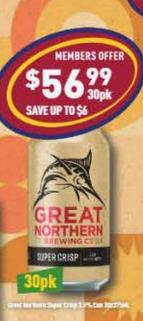 Great Northern - Super Crisp 3.5% Can 30x375ml offers at $56.99 in Liquor Legends