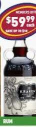 The Kraken - Spiced Rum 700ml / Roast Coffee Spiced Rum 700ml offers at $59.99 in Liquor Legends