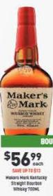 Maker's Mark - Kentucky Straight Bourbon Whisky 700ml offers at $56.99 in Liquor Legends