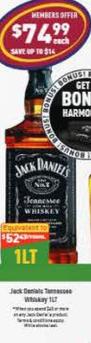 Jack Daniels - Tennessee Whisky 1lt offers at $74.99 in Liquor Legends