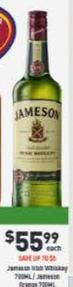 Jameson - Irish Whiskey 700ml / Orange 700ml offers at $55.99 in Liquor Legends