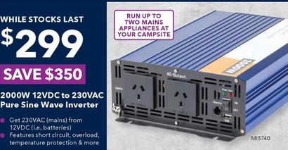 2000W 12VDC to 230VAC Pure Sine Wave Inverter offers at $299 in Jaycar Electronics