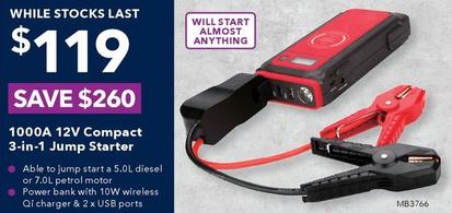 1000A 12V Compact 3-in-1 Jump Starter offers at $119 in Jaycar Electronics