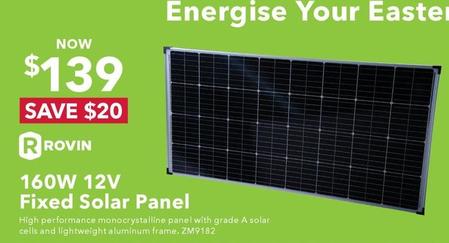 Rovin - 160w 12v Fixed Solar Panel offers at $139 in Jaycar Electronics