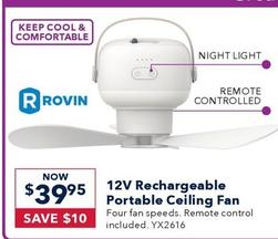 12V Rechargeable Portable Ceiling Fan offers at $39.95 in Jaycar Electronics