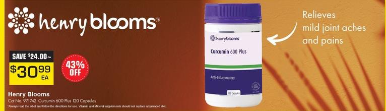 Henry Blooms -  Curcumin 600 Plus 120 Capsules offers at $30.99 in Pharmacy Direct
